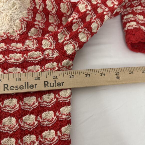 J Crew Sweater Womens XL Red Crochet Textured Knit Cardigan Classic Money Preppy - Picture 7 of 8